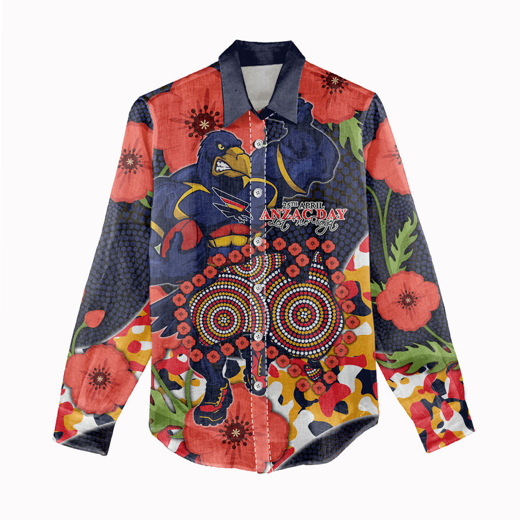 Adelaide Crows ANZAC Day Tribute Women Casual Shirt Indigenous Dot Art Poppy Remembrance Football Warrior