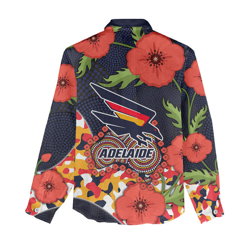 Adelaide Crows ANZAC Day Tribute Women Casual Shirt Indigenous Dot Art Poppy Remembrance Football Warrior