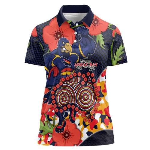Adelaide Crows ANZAC Day Tribute Women Polo Shirt Indigenous Dot Art Poppy Remembrance Football Warrior