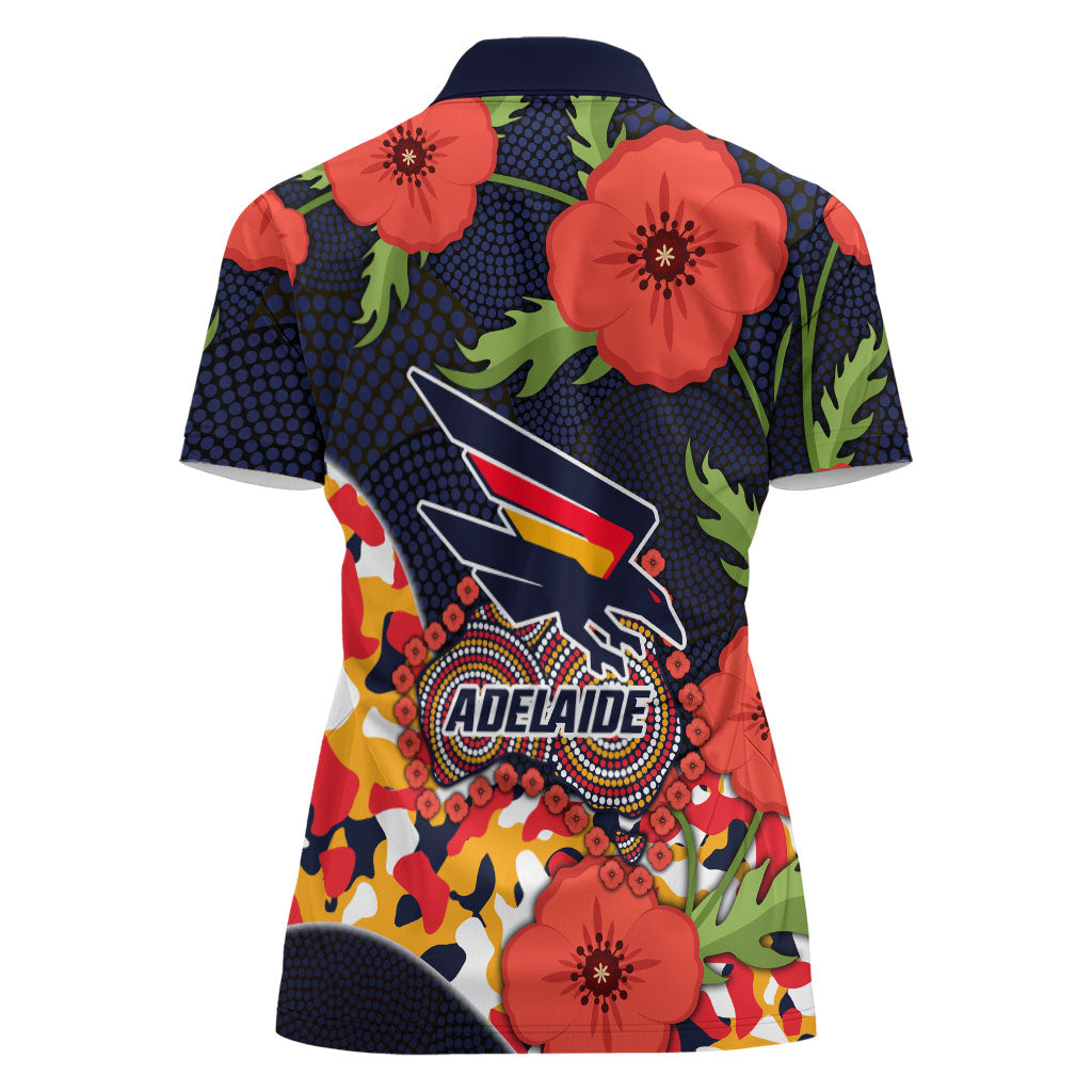 Adelaide Crows ANZAC Day Tribute Women Polo Shirt Indigenous Dot Art Poppy Remembrance Football Warrior