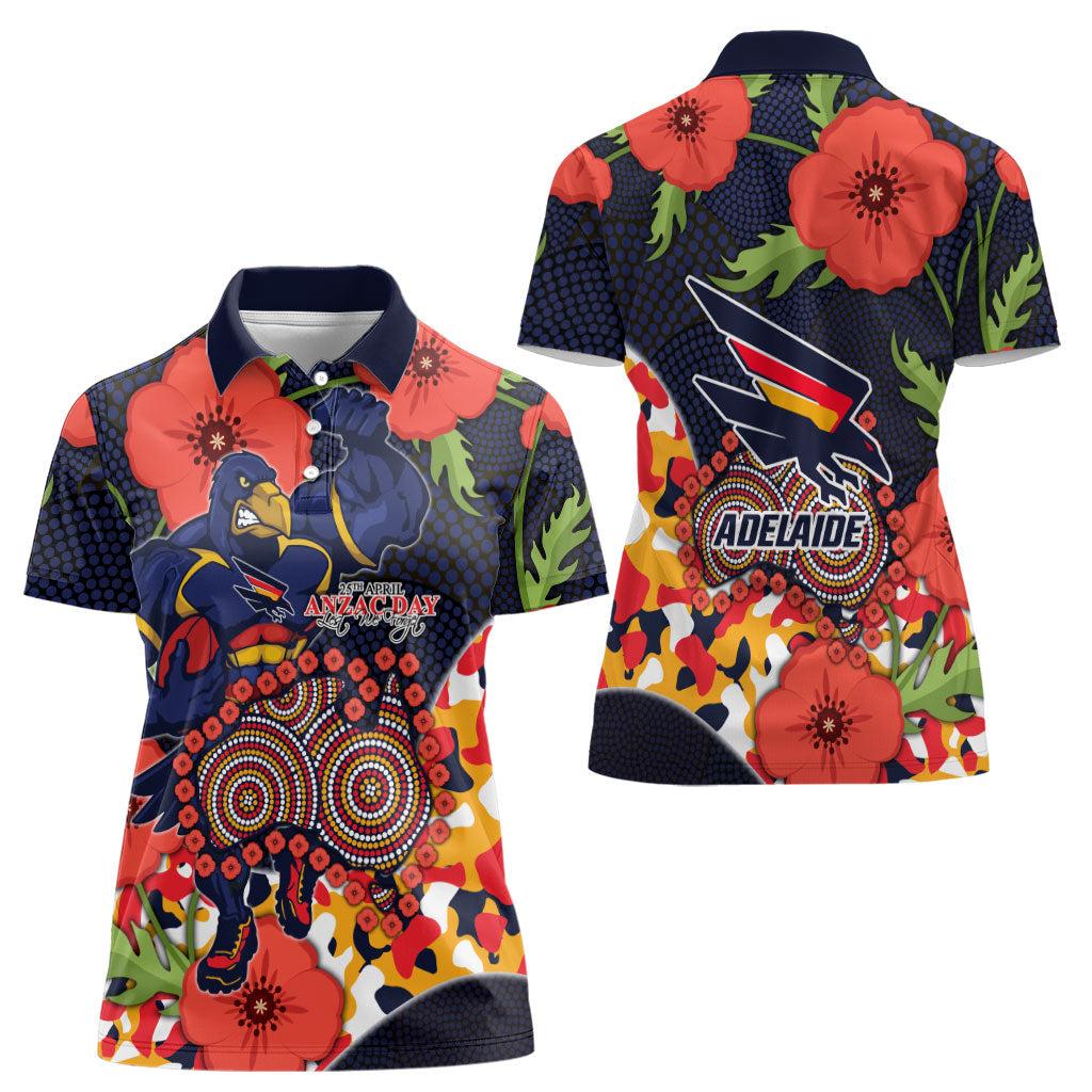 Adelaide Crows ANZAC Day Tribute Women Polo Shirt Indigenous Dot Art Poppy Remembrance Football Warrior
