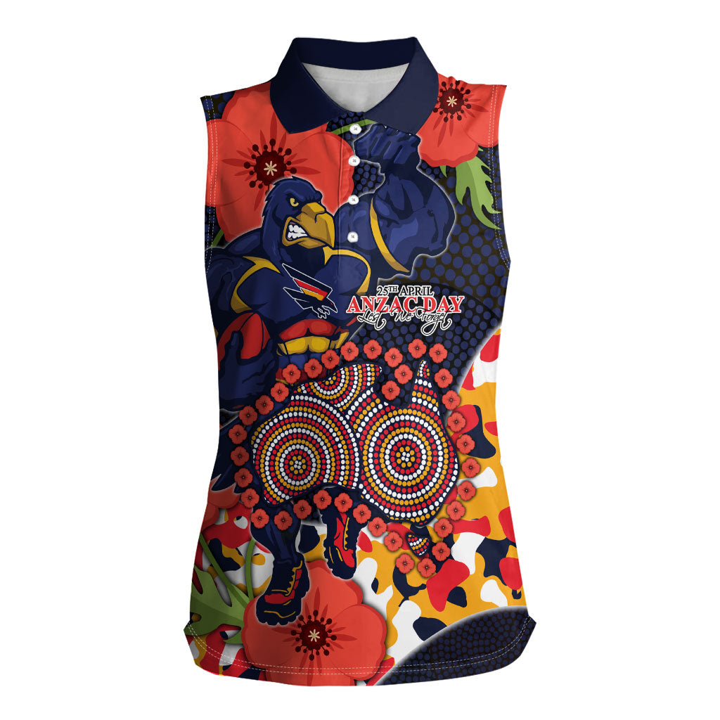 Adelaide Crows ANZAC Day Tribute Women Sleeveless Polo Shirt Indigenous Dot Art Poppy Remembrance Football Warrior