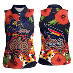 Adelaide Crows ANZAC Day Tribute Women Sleeveless Polo Shirt Indigenous Dot Art Poppy Remembrance Football Warrior