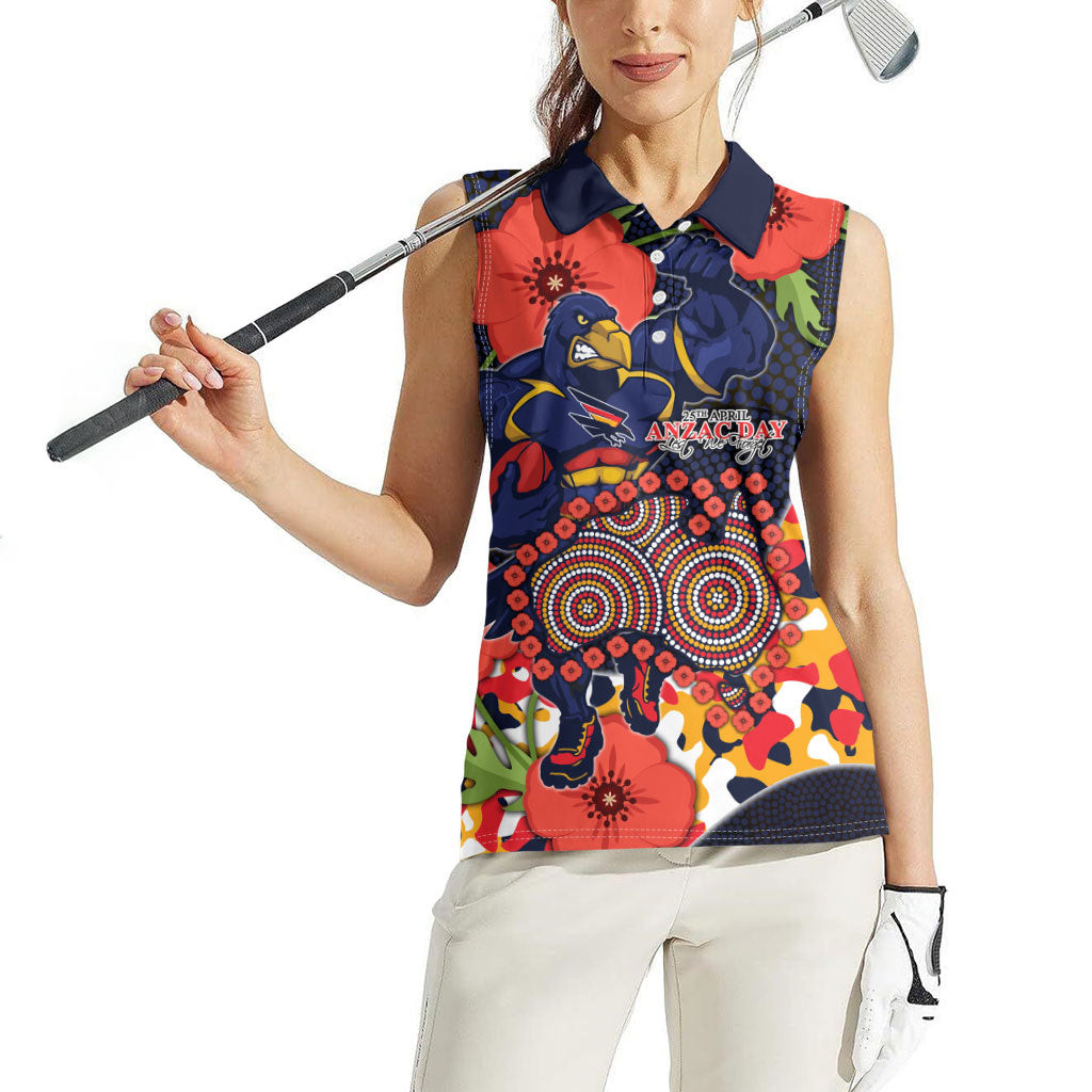 Adelaide Crows ANZAC Day Tribute Women Sleeveless Polo Shirt Indigenous Dot Art Poppy Remembrance Football Warrior
