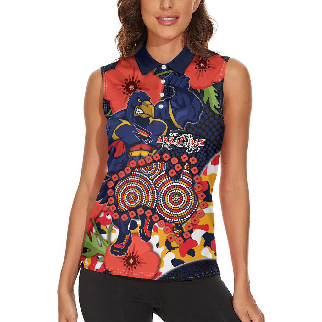 Adelaide Crows ANZAC Day Tribute Women Sleeveless Polo Shirt Indigenous Dot Art Poppy Remembrance Football Warrior