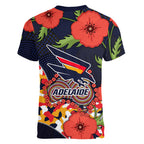 Adelaide Crows ANZAC Day Tribute Women V-Neck T-Shirt Indigenous Dot Art Poppy Remembrance Football Warrior