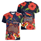 Adelaide Crows ANZAC Day Tribute Women V-Neck T-Shirt Indigenous Dot Art Poppy Remembrance Football Warrior