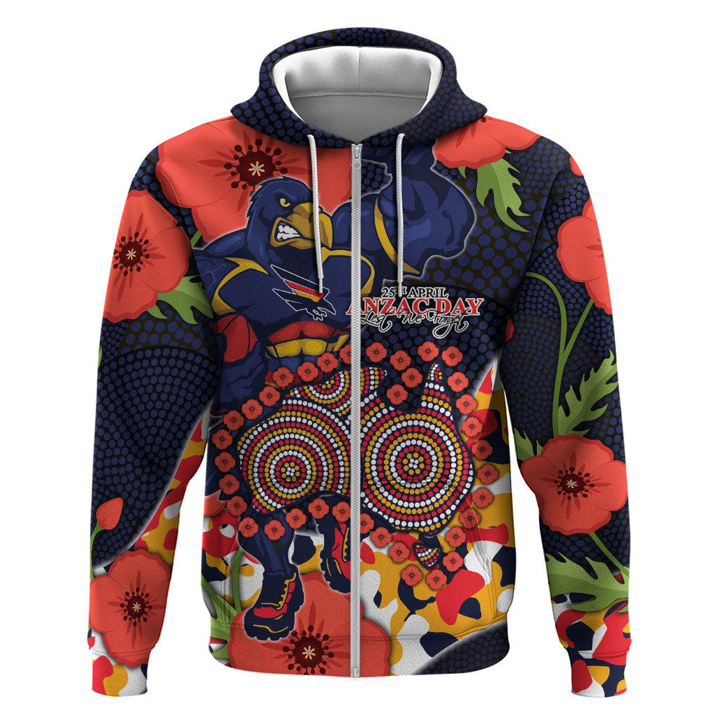 Adelaide Crows ANZAC Day Tribute Zip Hoodie Indigenous Dot Art Poppy Remembrance Football Warrior
