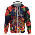 Adelaide Crows ANZAC Day Tribute Zip Hoodie Indigenous Dot Art Poppy Remembrance Football Warrior