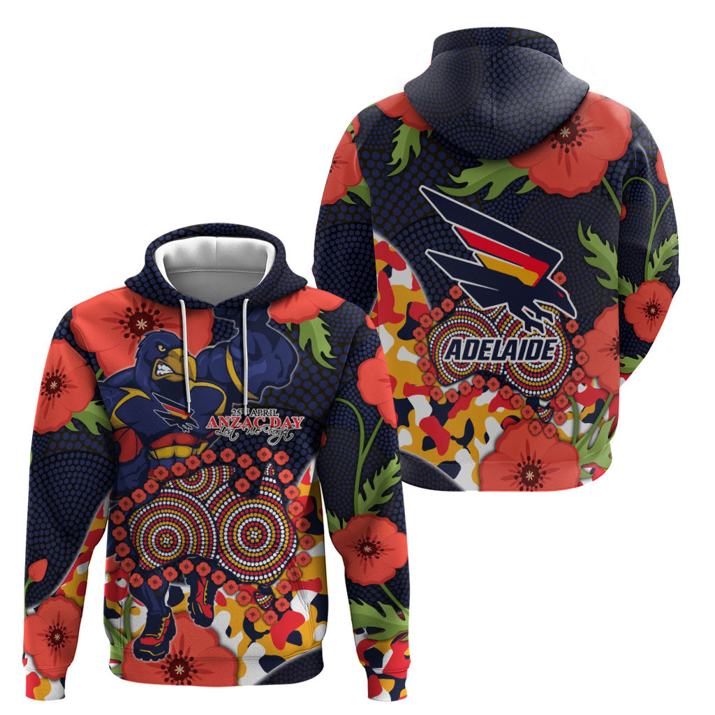 Adelaide Crows ANZAC Day Tribute Zip Hoodie Indigenous Dot Art Poppy Remembrance Football Warrior
