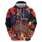 Adelaide Crows ANZAC Day Tribute Zip Hoodie Indigenous Dot Art Poppy Remembrance Football Warrior