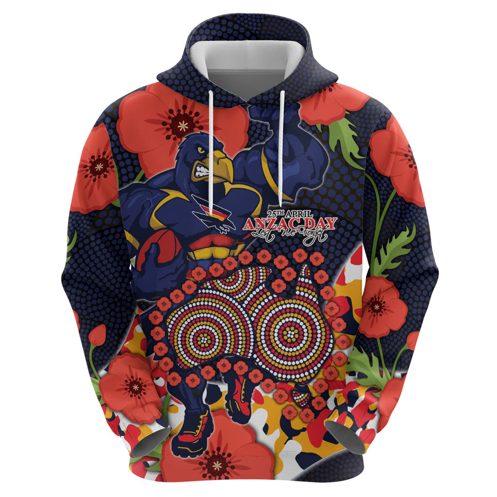 Adelaide Crows ANZAC Day Tribute Zip Hoodie Indigenous Dot Art Poppy Remembrance Football Warrior