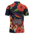 Adelaide Crows ANZAC Day Tribute Zipper Polo Shirt Indigenous Dot Art Poppy Remembrance Football Warrior