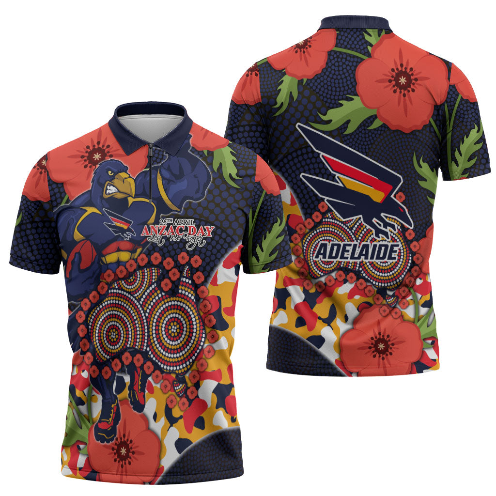 Adelaide Crows ANZAC Day Tribute Zipper Polo Shirt Indigenous Dot Art Poppy Remembrance Football Warrior
