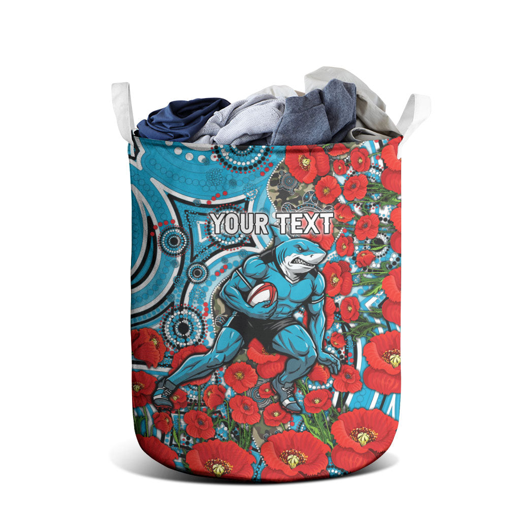 Personalised Cronulla Sharks ANZAC Laundry Basket Indigenous Wave Pattern Poppy Remembrance Shark Warrior