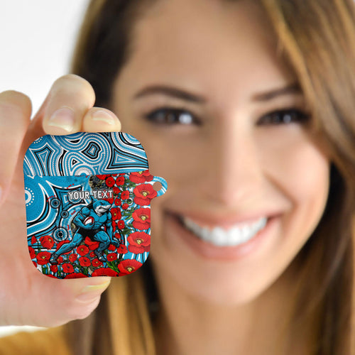 Personalised Cronulla Sharks ANZAC AirPods Case Indigenous Wave Pattern Poppy Remembrance Shark Warrior