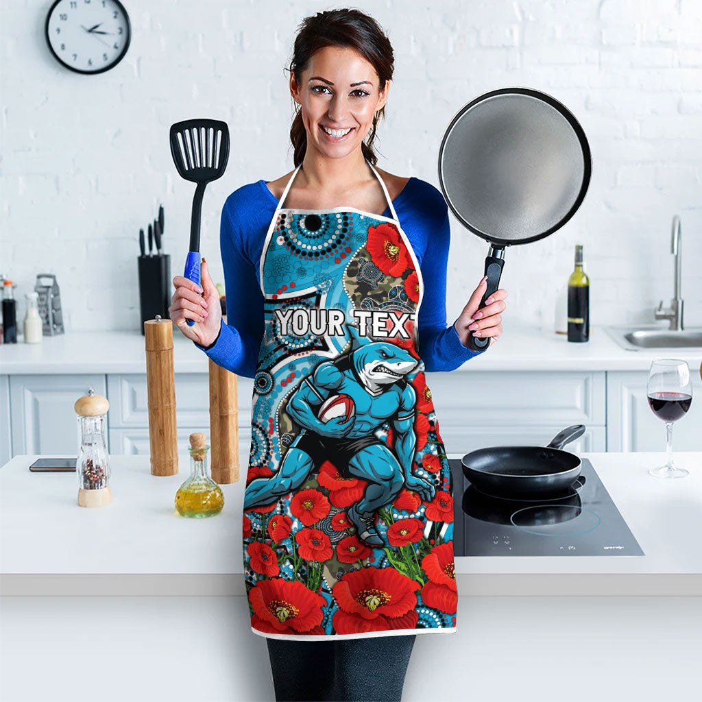 Personalised Cronulla Sharks ANZAC Apron Indigenous Wave Pattern Poppy Remembrance Shark Warrior