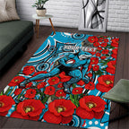 Personalised Cronulla Sharks ANZAC Area Rug Indigenous Wave Pattern Poppy Remembrance Shark Warrior
