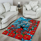 Personalised Cronulla Sharks ANZAC Area Rug Indigenous Wave Pattern Poppy Remembrance Shark Warrior