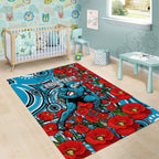 Personalised Cronulla Sharks ANZAC Area Rug Indigenous Wave Pattern Poppy Remembrance Shark Warrior