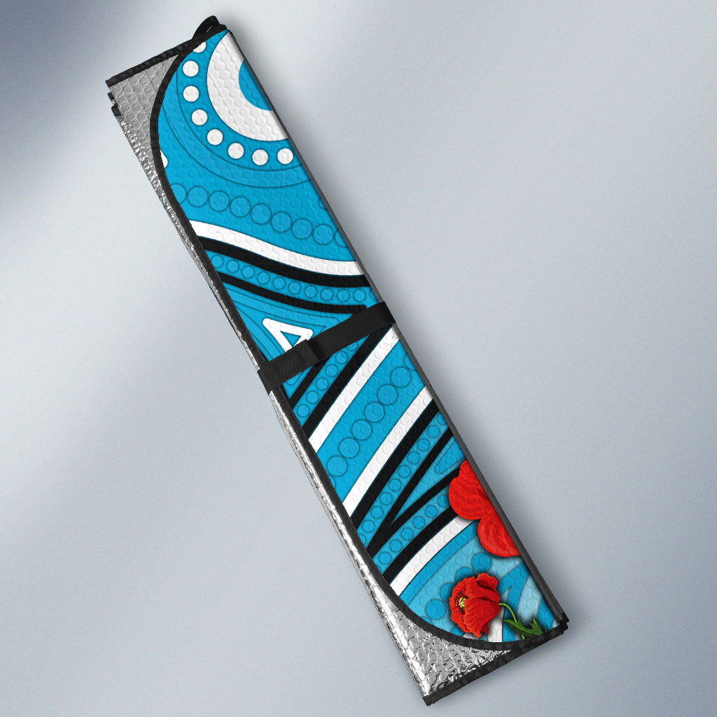 Personalised Cronulla Sharks ANZAC Auto Sun Shade Indigenous Wave Pattern Poppy Remembrance Shark Warrior