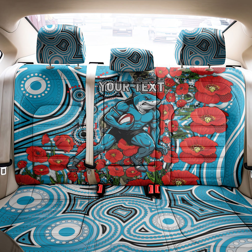 Personalised Cronulla Sharks ANZAC Back Car Seat Cover Indigenous Wave Pattern Poppy Remembrance Shark Warrior