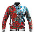 Personalised Cronulla Sharks ANZAC Baseball Jacket Indigenous Wave Pattern Poppy Remembrance Shark Warrior