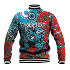 Personalised Cronulla Sharks ANZAC Baseball Jacket Indigenous Wave Pattern Poppy Remembrance Shark Warrior