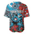 Personalised Cronulla Sharks ANZAC Baseball Jersey Indigenous Wave Pattern Poppy Remembrance Shark Warrior