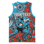 Personalised Cronulla Sharks ANZAC Basketball Jersey Indigenous Wave Pattern Poppy Remembrance Shark Warrior