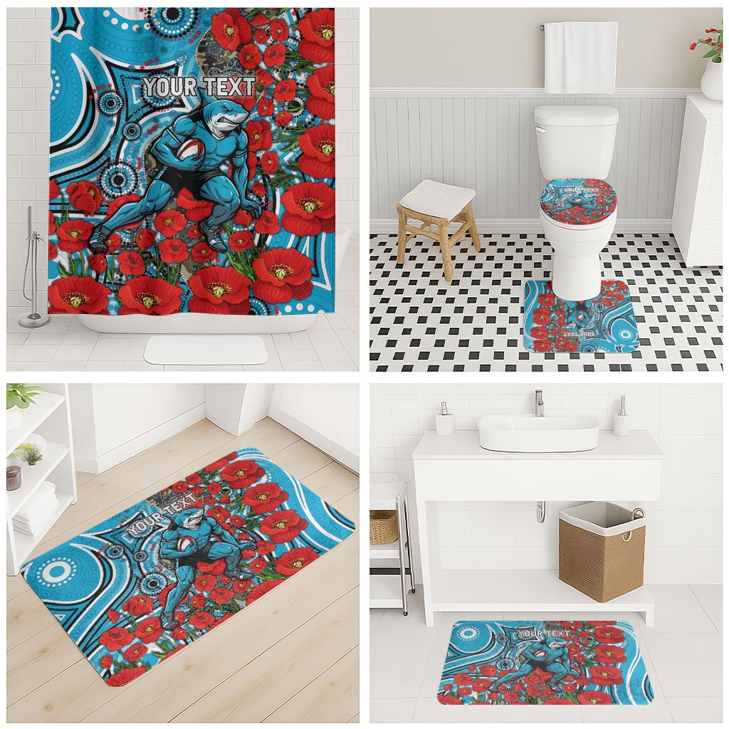 Personalised Cronulla Sharks ANZAC Bathroom Set Indigenous Wave Pattern Poppy Remembrance Shark Warrior