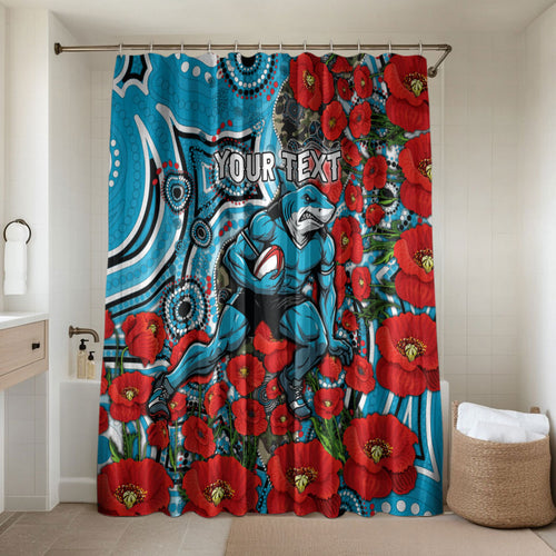 Personalised Cronulla Sharks ANZAC Bathroom Set Indigenous Wave Pattern Poppy Remembrance Shark Warrior