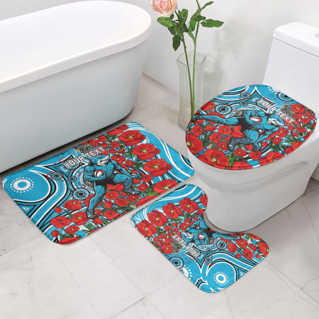 Personalised Cronulla Sharks ANZAC Bathroom Set Indigenous Wave Pattern Poppy Remembrance Shark Warrior
