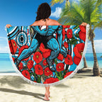 Personalised Cronulla Sharks ANZAC Beach Blanket Indigenous Wave Pattern Poppy Remembrance Shark Warrior