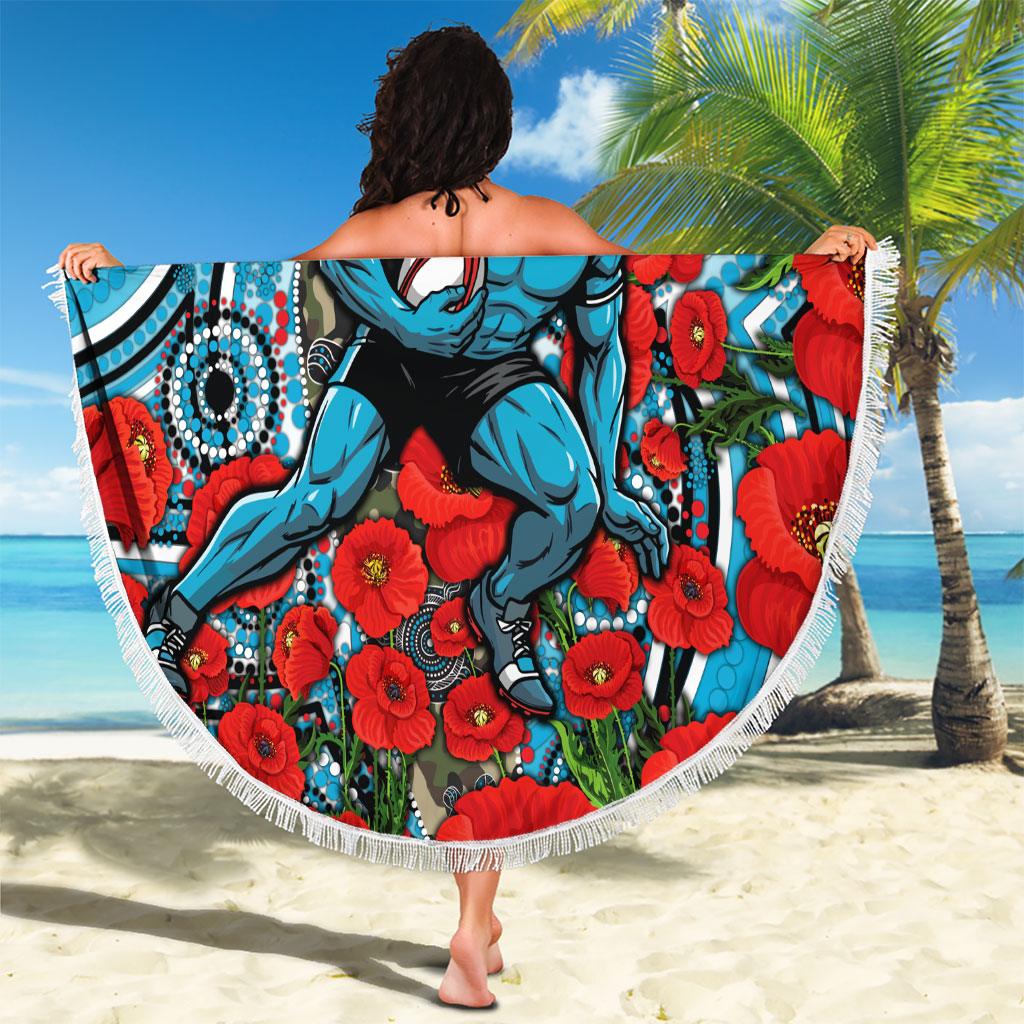 Personalised Cronulla Sharks ANZAC Beach Blanket Indigenous Wave Pattern Poppy Remembrance Shark Warrior