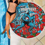Personalised Cronulla Sharks ANZAC Beach Blanket Indigenous Wave Pattern Poppy Remembrance Shark Warrior