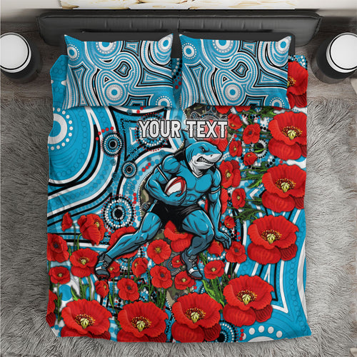 Personalised Cronulla Sharks ANZAC Bedding Set Indigenous Wave Pattern Poppy Remembrance Shark Warrior