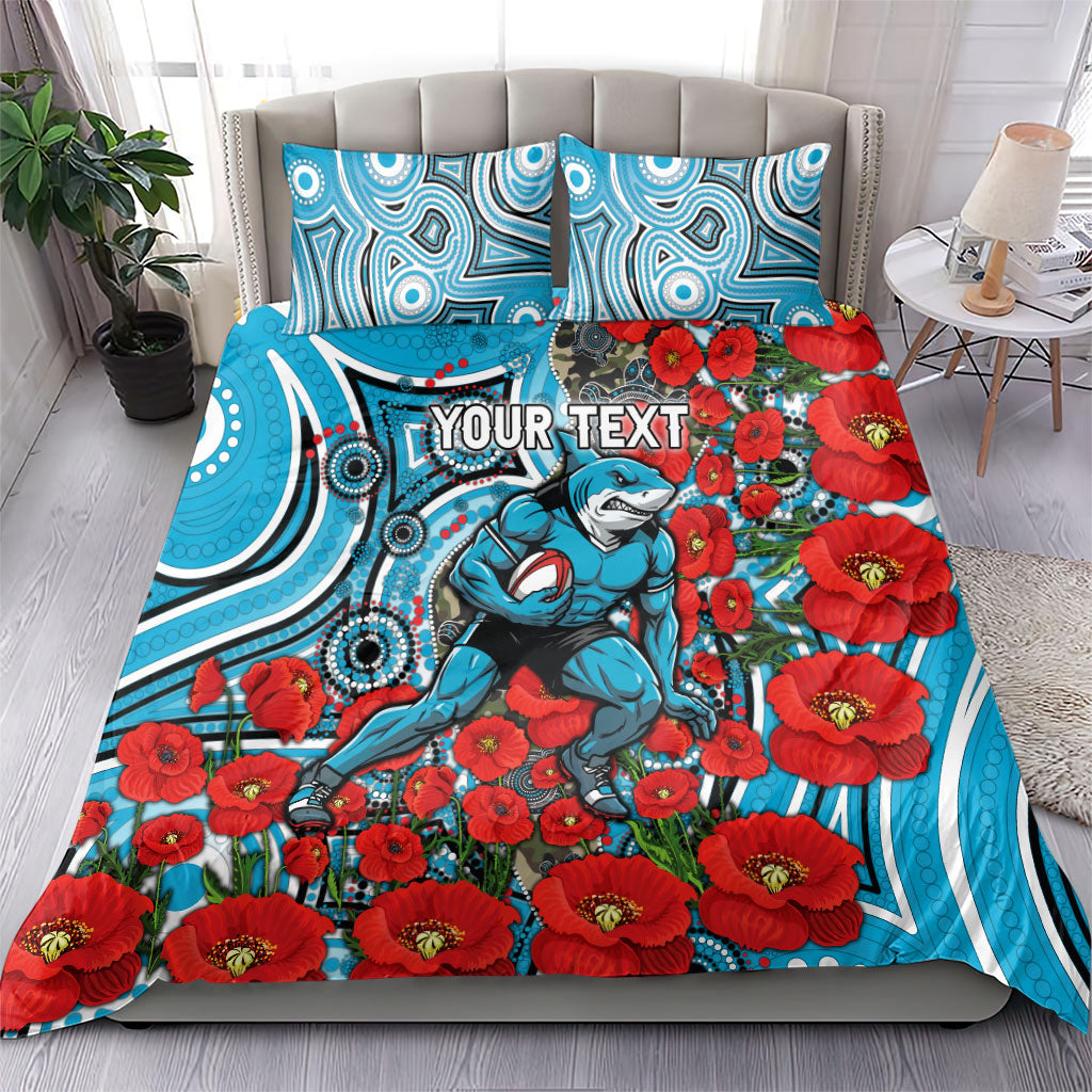 Personalised Cronulla Sharks ANZAC Bedding Set Indigenous Wave Pattern Poppy Remembrance Shark Warrior
