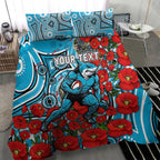 Personalised Cronulla Sharks ANZAC Bedding Set Indigenous Wave Pattern Poppy Remembrance Shark Warrior