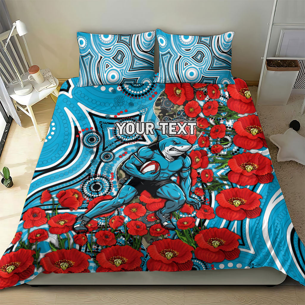Personalised Cronulla Sharks ANZAC Bedding Set Indigenous Wave Pattern Poppy Remembrance Shark Warrior
