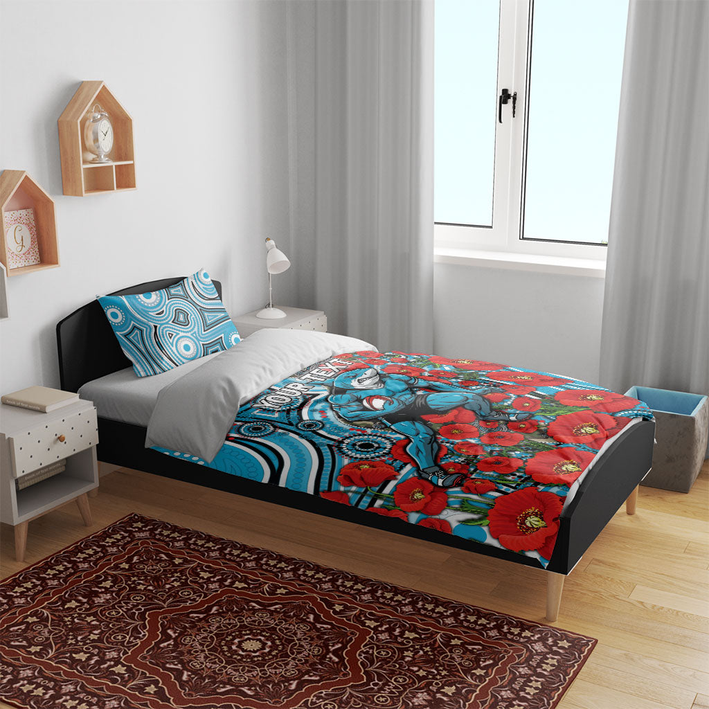 Personalised Cronulla Sharks ANZAC Bedding Set Indigenous Wave Pattern Poppy Remembrance Shark Warrior