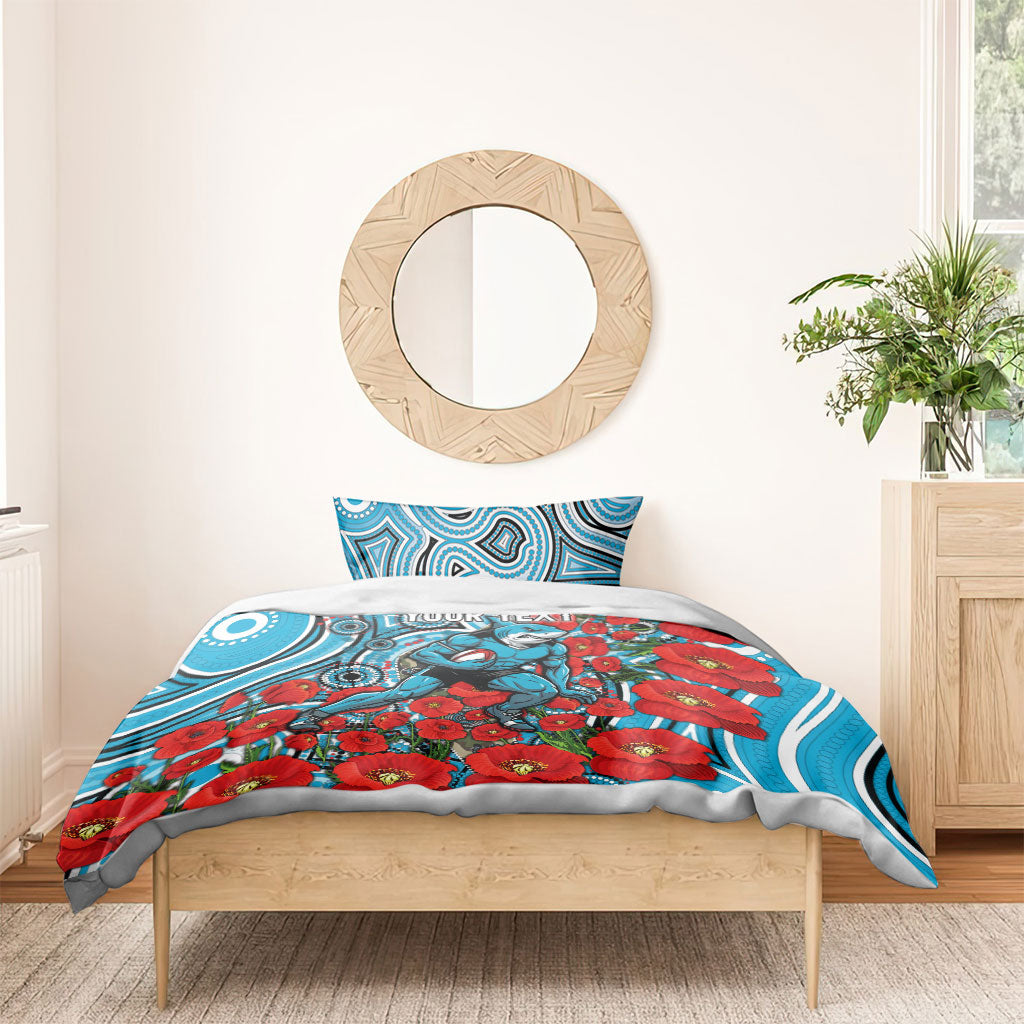 Personalised Cronulla Sharks ANZAC Bedding Set Indigenous Wave Pattern Poppy Remembrance Shark Warrior
