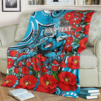 Personalised Cronulla Sharks ANZAC Blanket Indigenous Wave Pattern Poppy Remembrance Shark Warrior