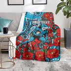 Personalised Cronulla Sharks ANZAC Blanket Indigenous Wave Pattern Poppy Remembrance Shark Warrior