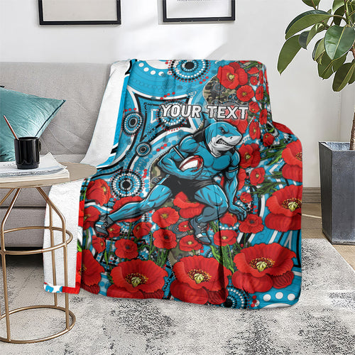 Personalised Cronulla Sharks ANZAC Blanket Indigenous Wave Pattern Poppy Remembrance Shark Warrior