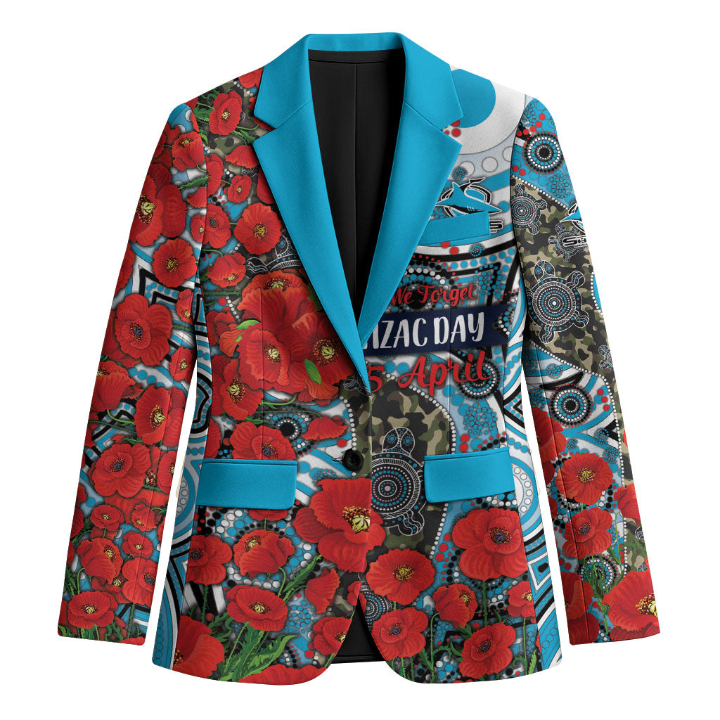 Personalised Cronulla Sharks ANZAC Blazer Indigenous Wave Pattern Poppy Remembrance Shark Warrior