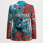 Personalised Cronulla Sharks ANZAC Blazer Indigenous Wave Pattern Poppy Remembrance Shark Warrior
