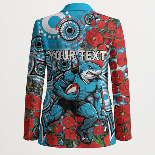 Personalised Cronulla Sharks ANZAC Blazer Indigenous Wave Pattern Poppy Remembrance Shark Warrior