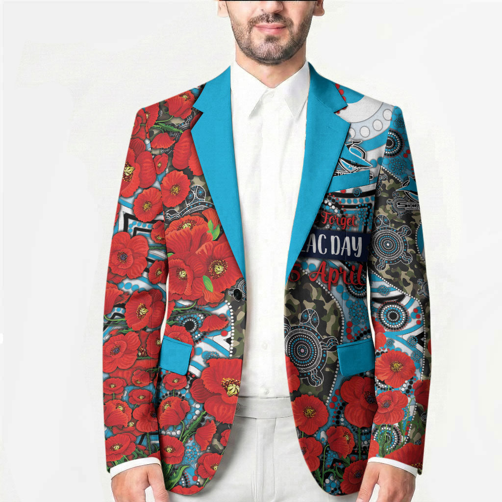 Personalised Cronulla Sharks ANZAC Blazer Indigenous Wave Pattern Poppy Remembrance Shark Warrior