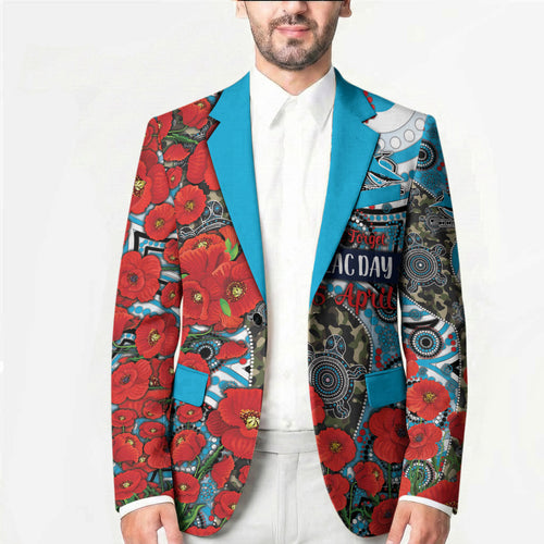 Personalised Cronulla Sharks ANZAC Blazer Indigenous Wave Pattern Poppy Remembrance Shark Warrior